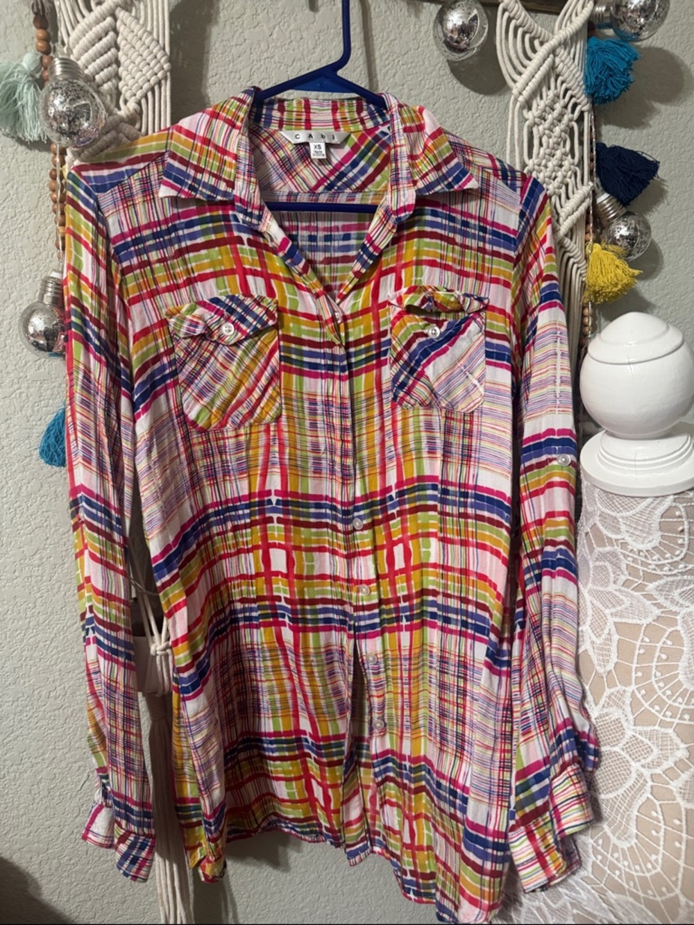 CAbi Multicolor Plaid Button-Up Shirt - Pink, Yellow, Blue, Red - Picture 3 of 4